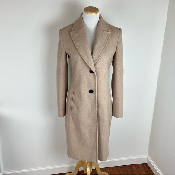 Zara Camel Pea Coat Double Button Long Coat Size XS - Picture 2 of 5